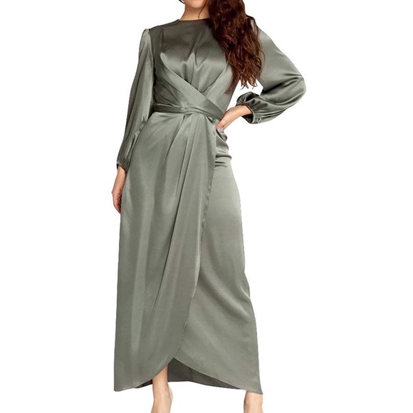 Dresses | Elegant Empire Waist Long Sleeve Satin Maxi Dress | Poshmark